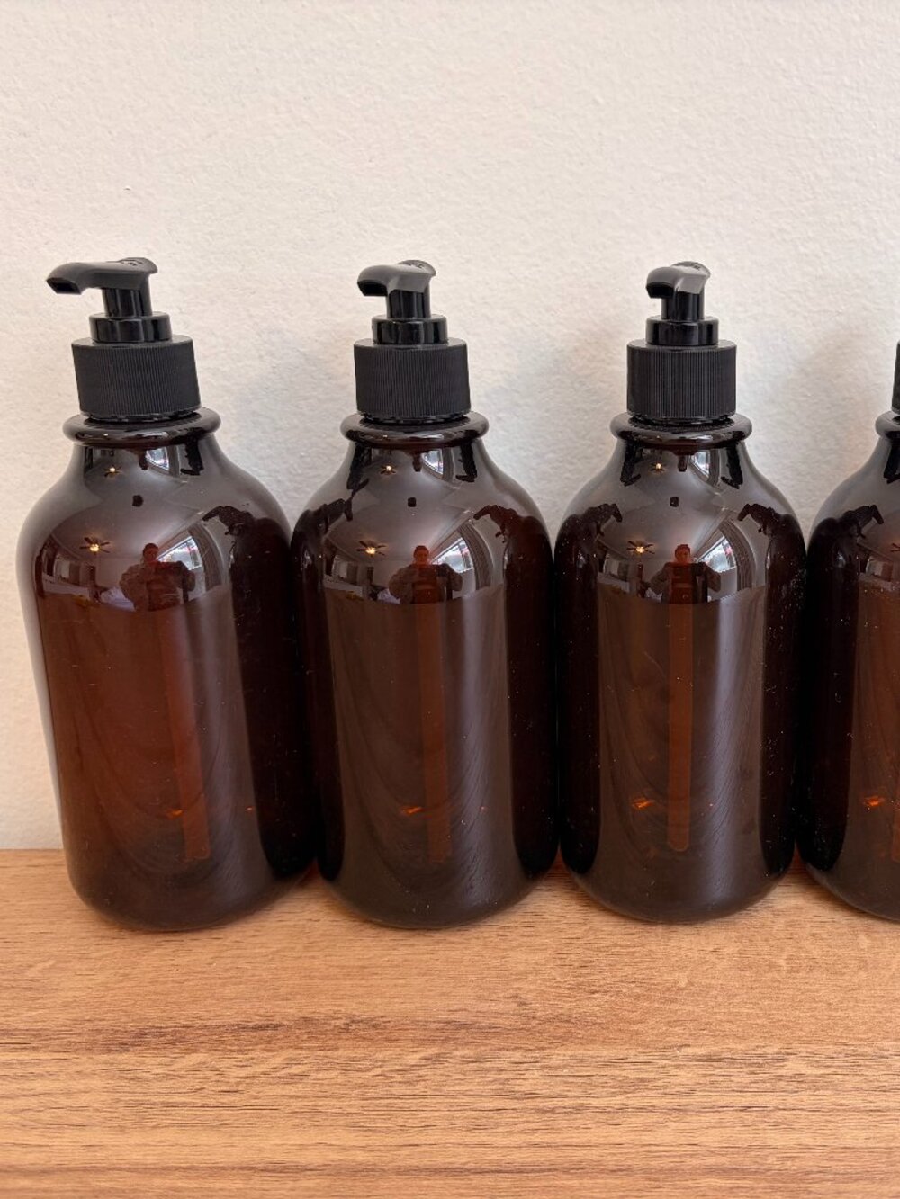 Set of 5 Amber Plastic Pump Bottles